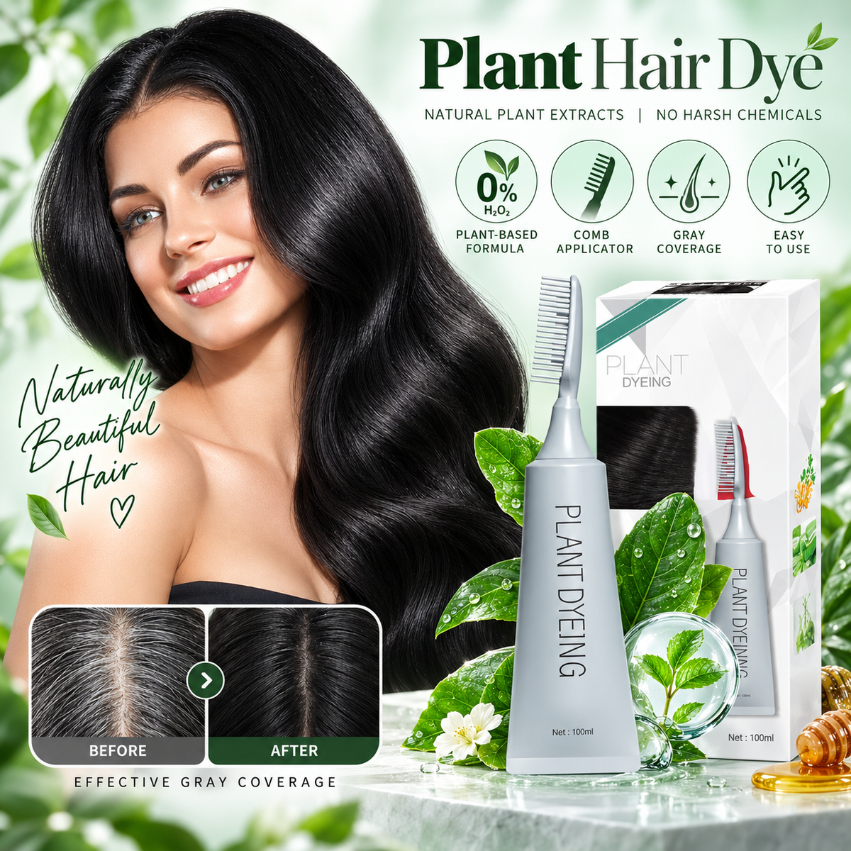 Plant-Based Comb Hair Dye (Natural Black)