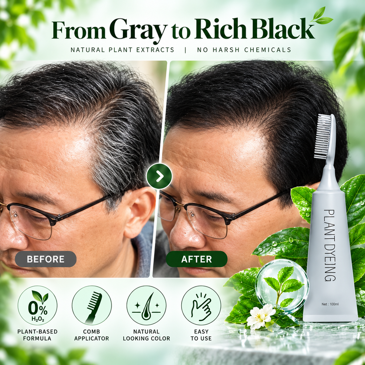 Plant-Based Comb Hair Dye (Natural Black)