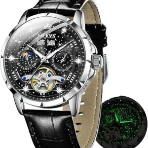 OLEVS Men's Automatic Watches Self-Winding Starry Sky Diamond Skeleton Luxury Wrist Watch Waterproof Luminous