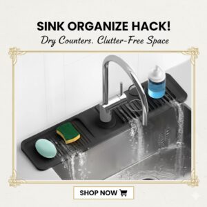 4 Inch Longer Silicone Faucet Mat | Kitchen Sink Splash Guard & Drain Tray for Bathroom Countertop